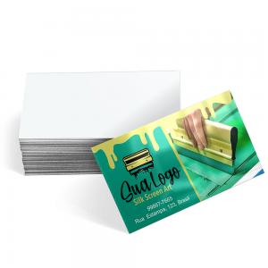 1000 UN. CARTÕES DE VISITA /VERNIZ UV TOTAL FRENTE Couchê 300g 90X50MM 4X0 CORES VERNIZ UV TOTAL FRENTE CORTE RETO Tamanho final: 87x47mm