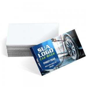 500 UN. CARTÕES DE VISITA /VERNIZ UV TOTAL FRENTE Couchê 300g 90X50MM 4X0 CORES VERNIZ UV TOTAL FRENTE CORTE RETO Tamanho final: 87x47mm